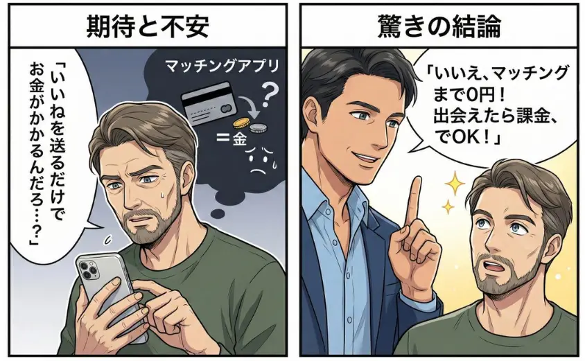 婚活マッチングアプリ『ハハロル』の料金体系を解説するイラスト。