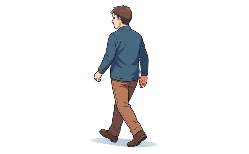 婚活初心者の40代男性が一歩を踏み出そうとする後ろ姿のイラスト